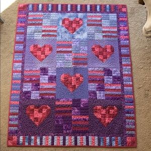 Quilt Purple pink red blue, Valentine’s Day quilt